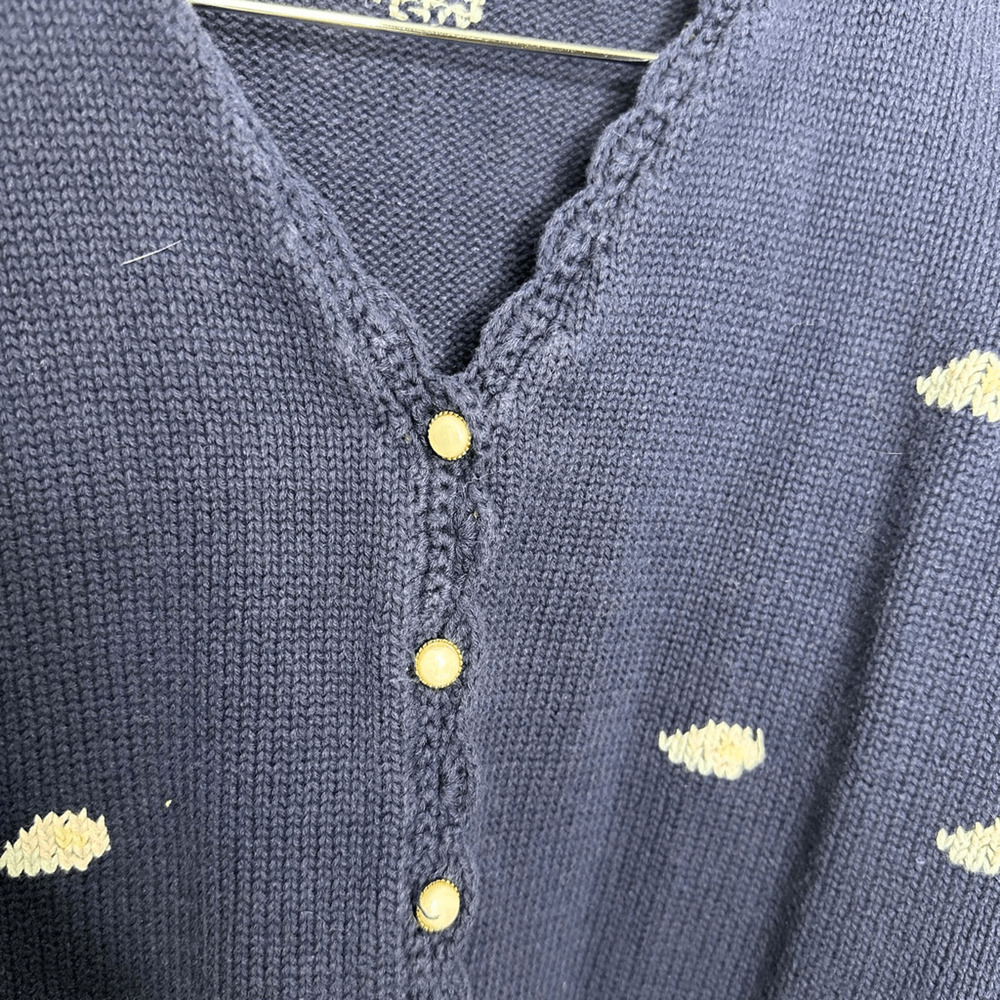 vtg 90s WOODS & GRAY floral cross stitch embroidered cardigan sweater navy M - Picture 4 of 7
